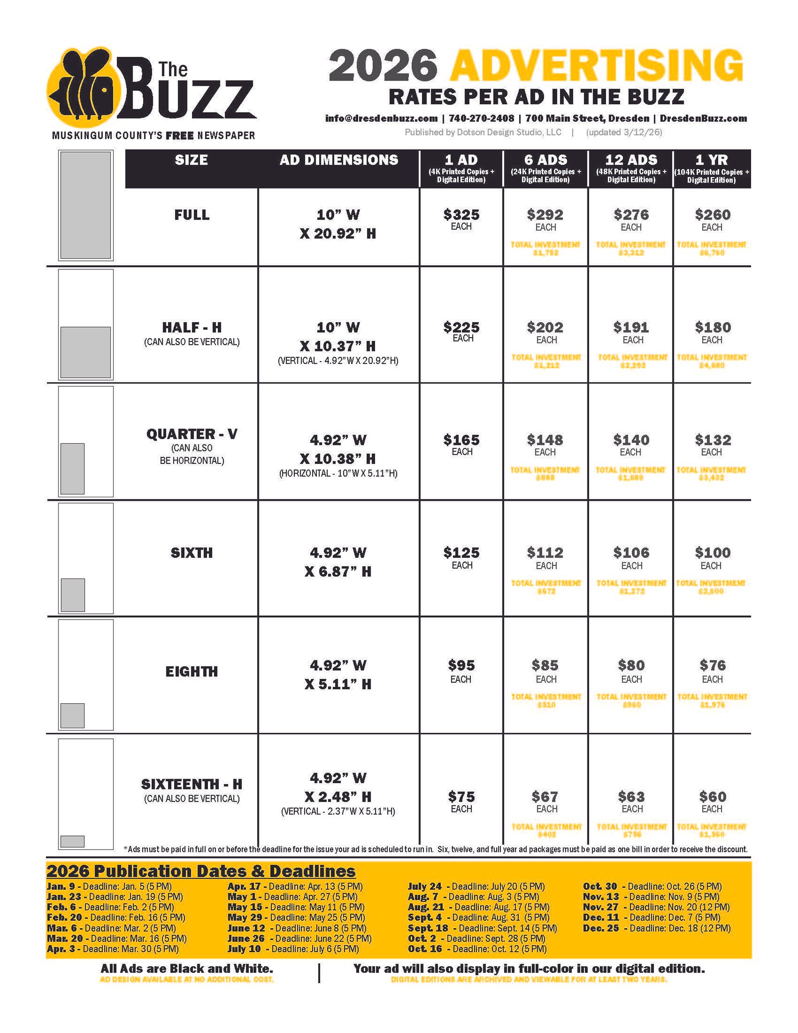 Photo of rate sheet for 2026