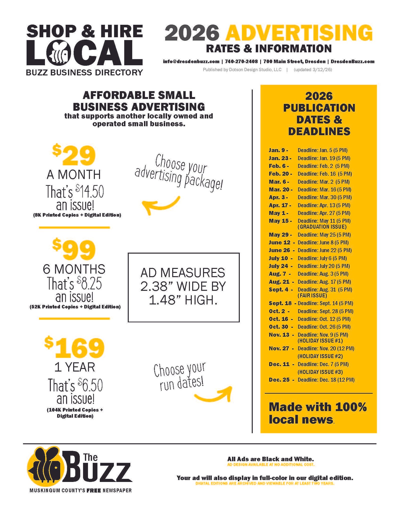 Photo of rate sheet for business directory advertising