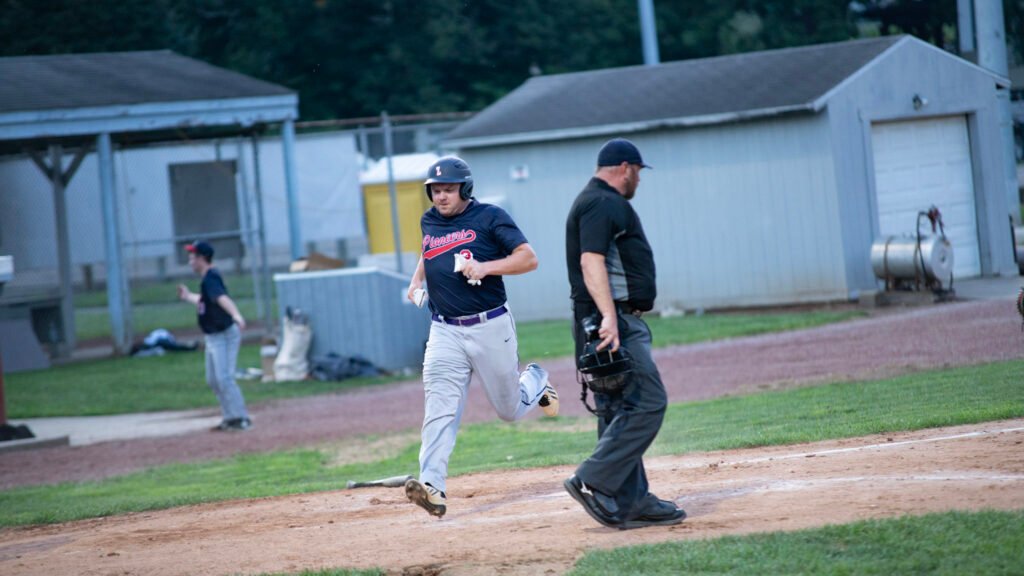 Blade Barclay makes his way across homebase for the Senior Pioneers.