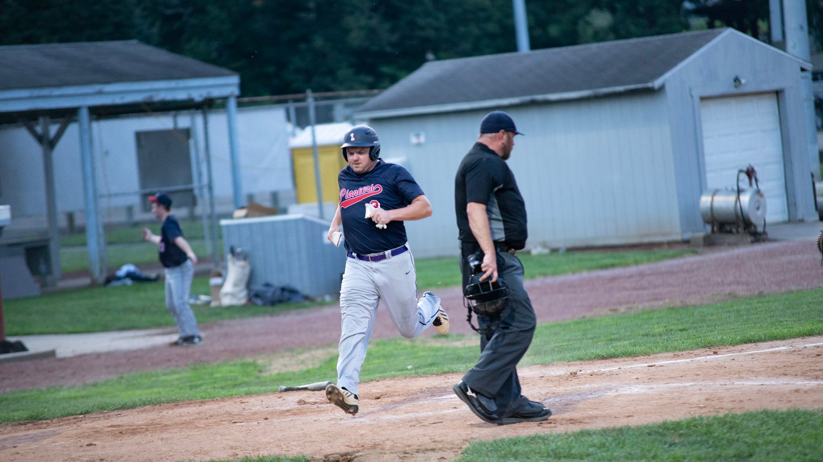 Blade Barclay makes his way across homebase for the Senior Pioneers.