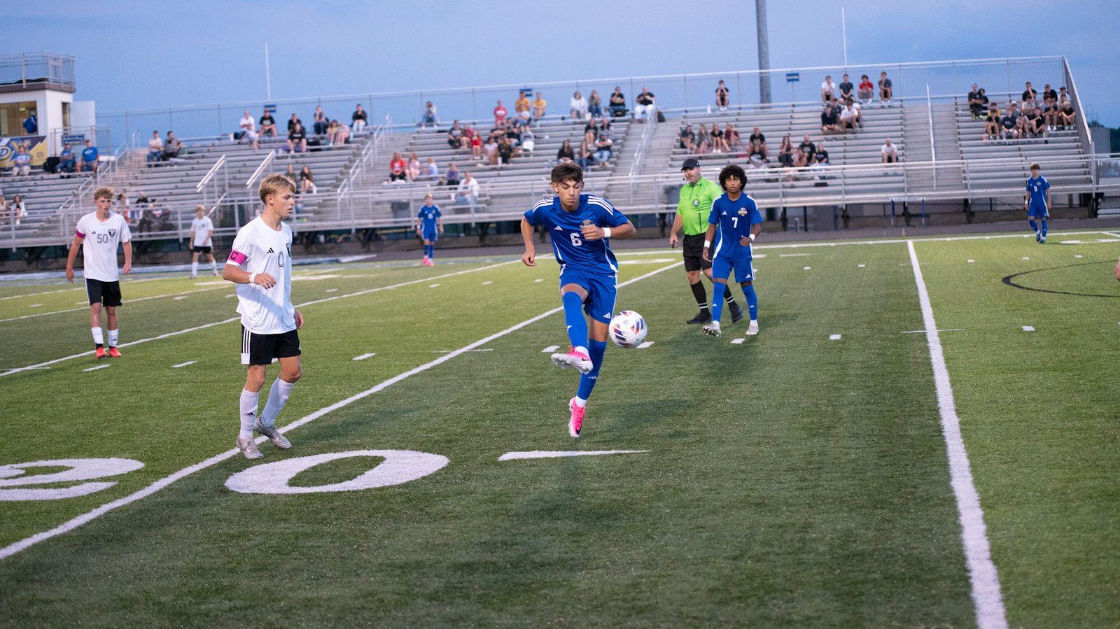 Aiden Michel kicked the ball out of play to keep it from River View.